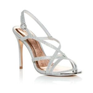 TED BAKER LONDON WOMEN’S SILVER THEANNA STILETTO SLINGBACK SANDALS